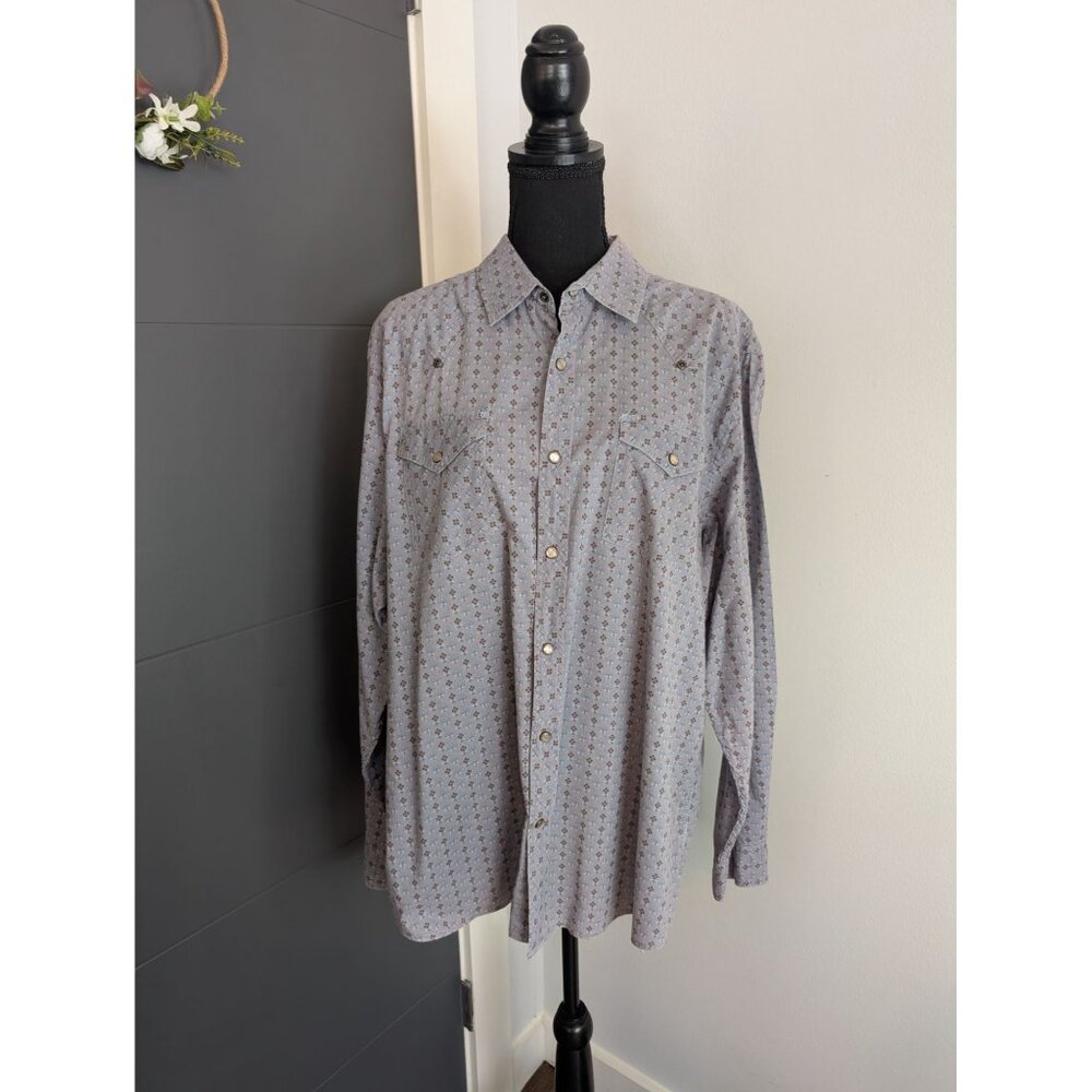 Trevero Purple Gray‎ Floral Western Style Pearl Snap - XL